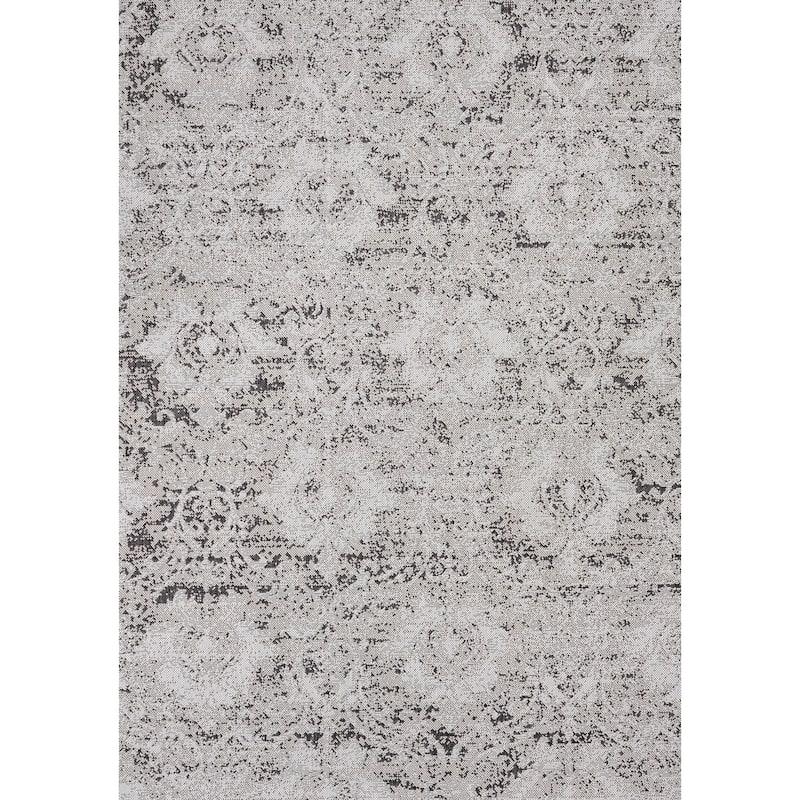 Jackson Collection - Grey/ Black Distressed Damask Indoor/Outdoor Rug