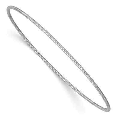 Curata 14k 1.5mm White Gold Hollow Slip on Textured Polished Stackable Bangle Bracelet