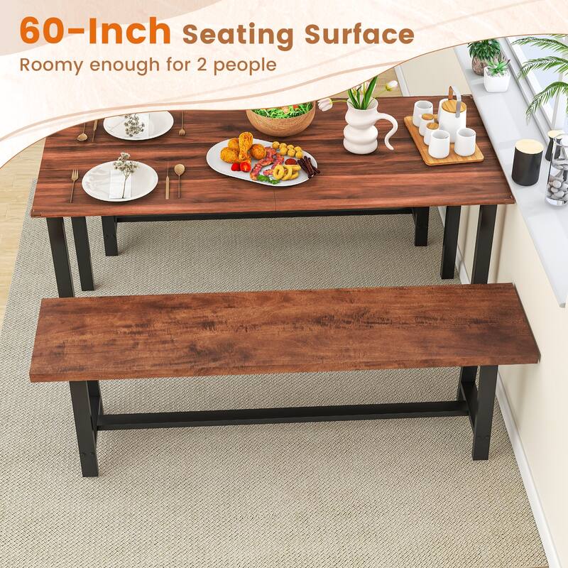 Walnut and Black Entryway Bench with Thick MDF Seat and Metal Frame for Living Room or Foyer