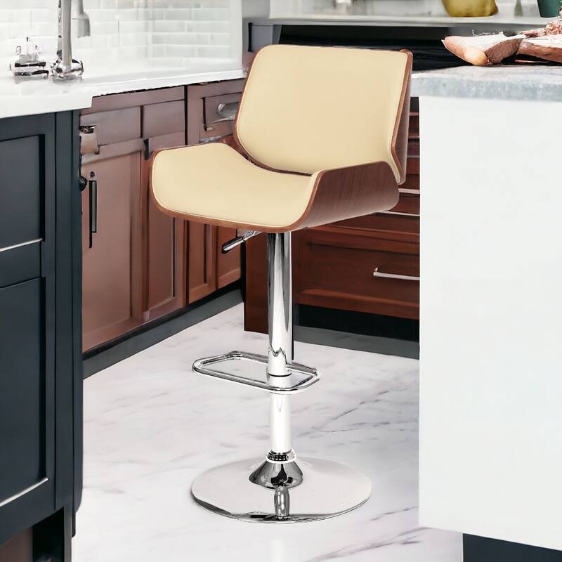 24" Adjustable Height Swivel Bar Stool with Padded Faux Leather Seat and Chrome Base for Kitchen - 46”H x 20”W x 19”D