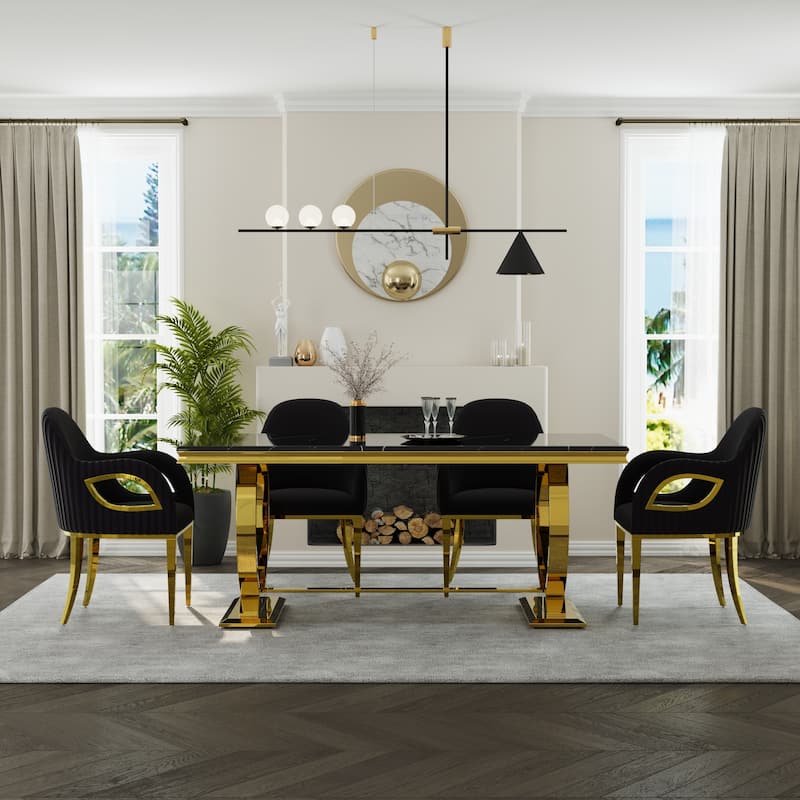 Dining Table Set with Arm Dining Chairs - Black - Table with 4 Chairs