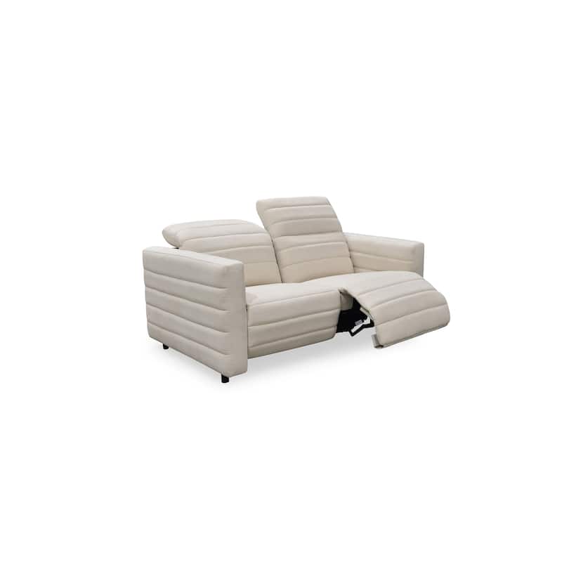 NADAAL STUDIOS Serelith Sofa, Channel-Tufted Chenille Fabric with Power Recline, Rubberwood Frame, Seats 2, Off White - White