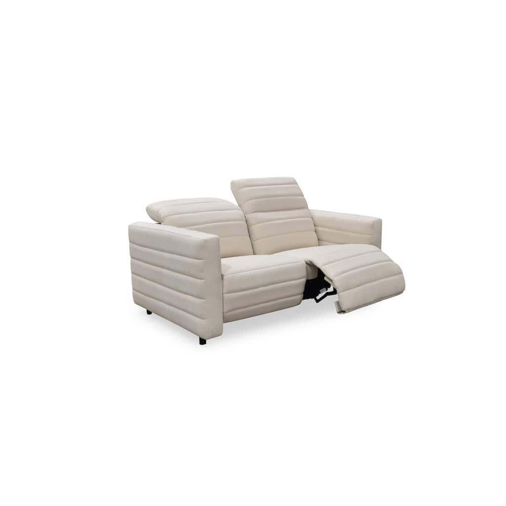 NADAAL STUDIOS Serelith Sofa, Channel-Tufted Chenille Fabric with Power Recline, Rubberwood Frame, Seats 2, Off White