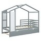 preview thumbnail 31 of 41, Twin Size Solid Wood House Bed with Trundle, Fence and Writing Board for Kids, Boys and Girls, Bedroom