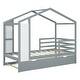 preview thumbnail 3 of 13, Twin Size Wood House Bed Frame with Trundle, Fence and Writing Board, Gray