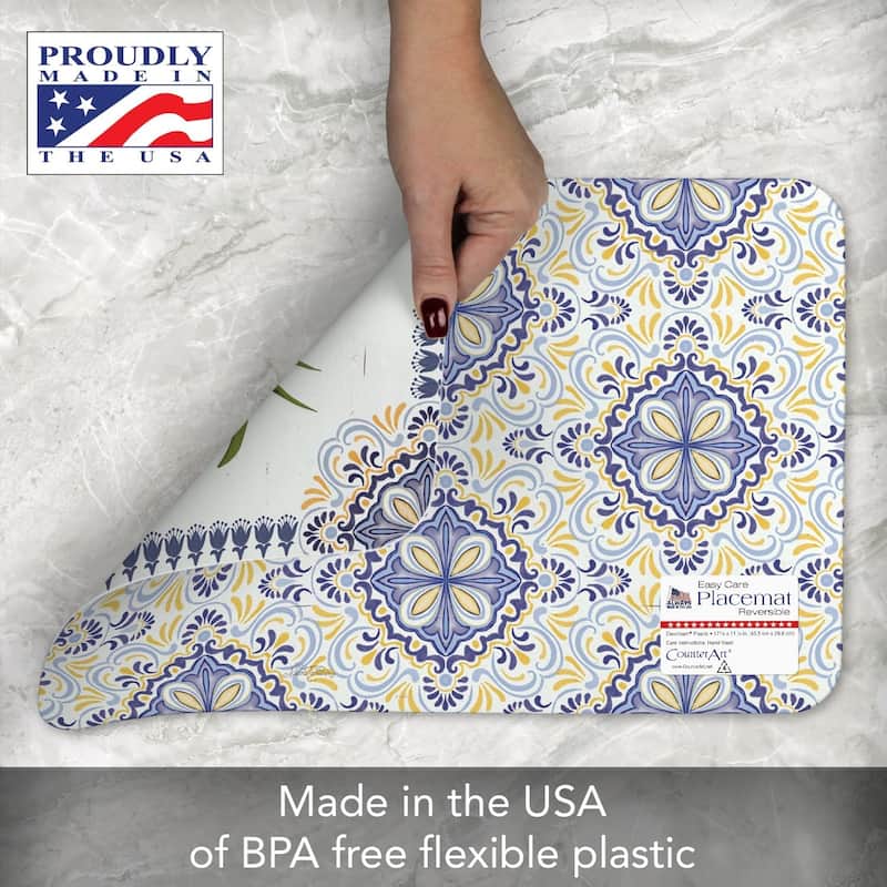 Mediterranean Citrus 4 Pack Reversible Easy Care Flexible Plastic Placemats Made in The USA BPA Free Easily Wipes Clean