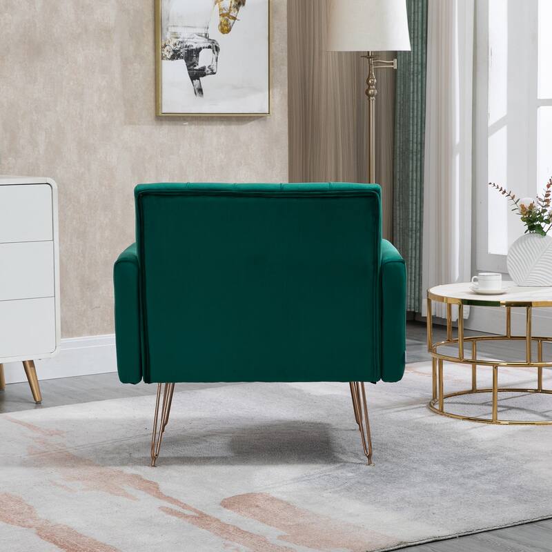 Velvet Upholstered Armchair Single Sofa Modern Tufted Reading Chairs Gold Metal Leg Wingback Chairs for Living Room Bedroom