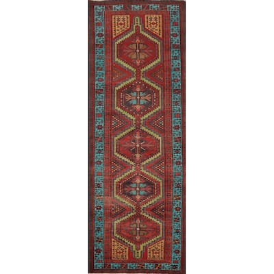 Hand Knotted Oriental 100% Wool Carpet Traditional Geometric Red Ardebil Runner Rug - 10' 8'' X 3' 4''