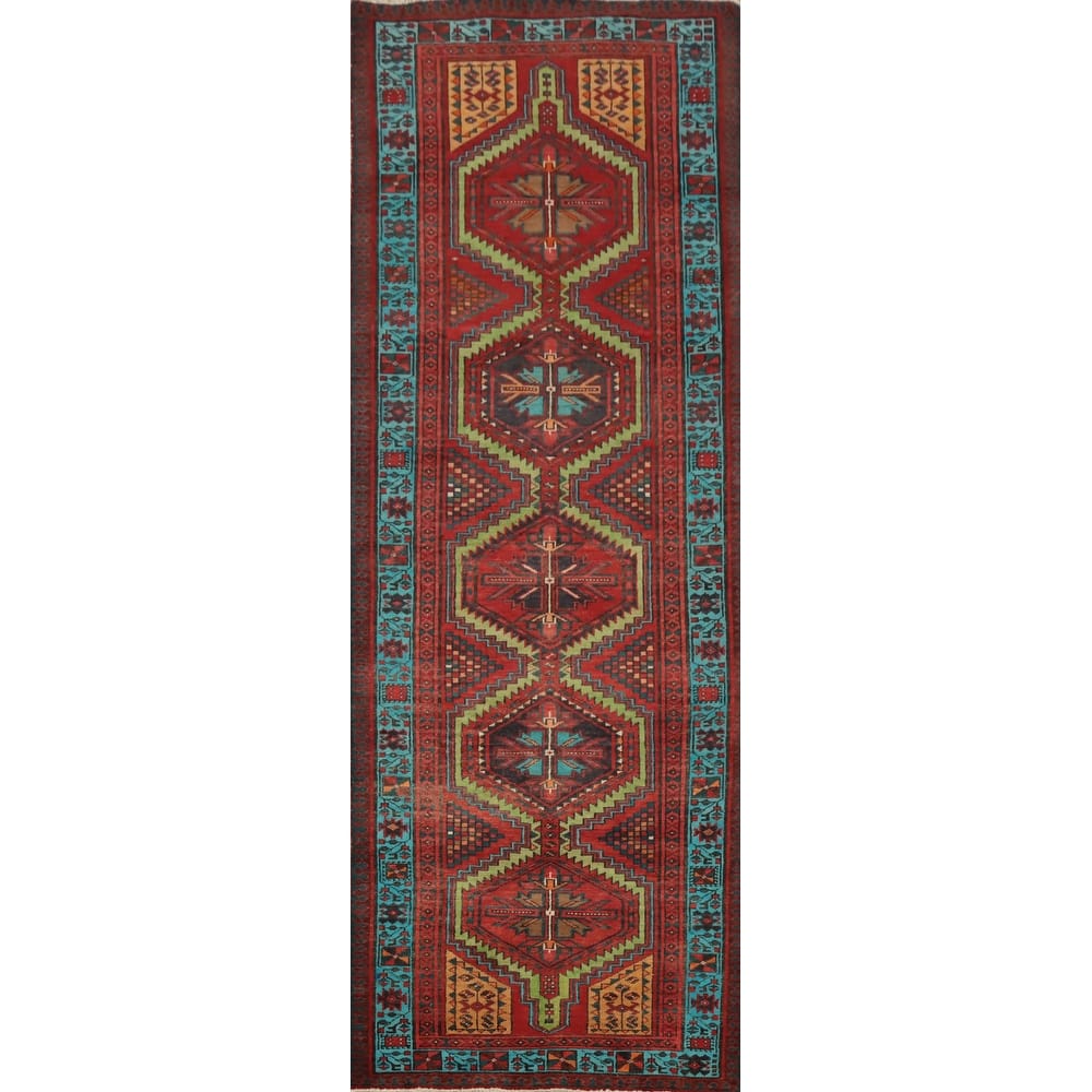 Hand Knotted Oriental 100% Wool Carpet Traditional Geometric Red Ardebil Runner Rug - 10' 8'' X 3' 4''