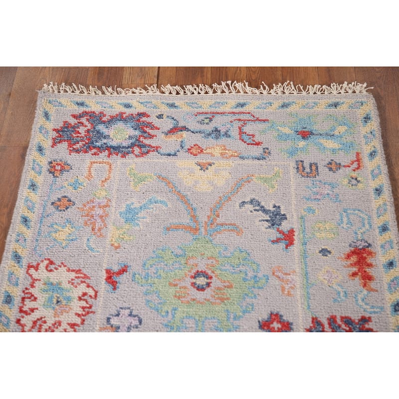 Silver Gray Oushak Oriental Accent Rug Handmade Wool Carpet - 2'6"x 6'0"