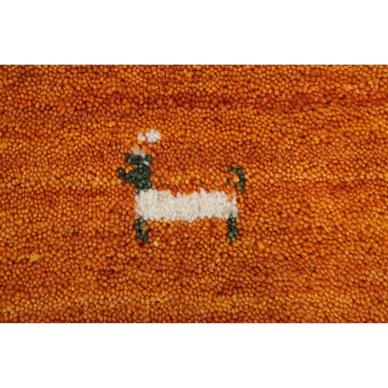 Hand Knotted Oriental 100% Wool Carpet Tribal Animal Pictorial Oranges & Rust Gabbeh Area Rug - 8' 0'' X 7' 11''