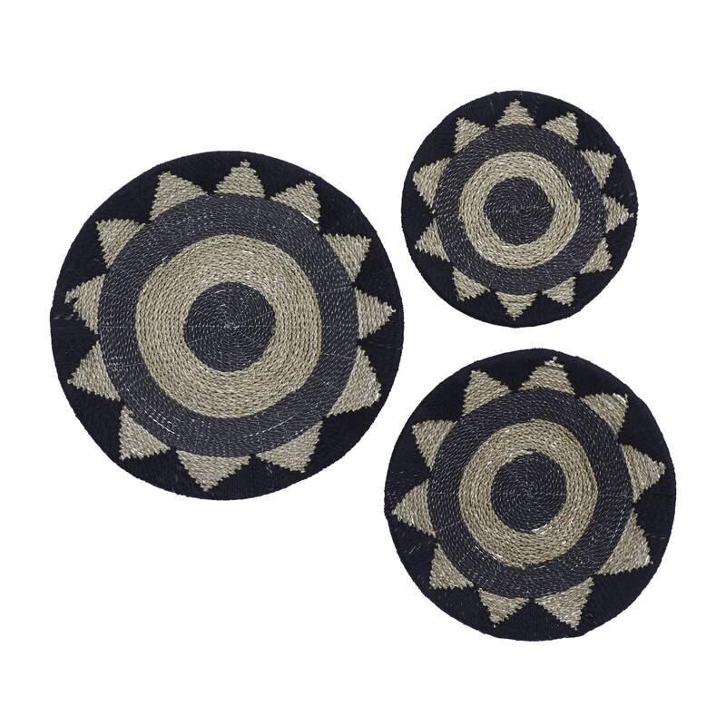 Cotton Fabric Plate Handmade Woven Home Wall Decor - Set of 3 Black or White - Roche River Decor