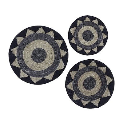 Cotton Fabric Plate Handmade Woven Home Wall Decor - Set of 3 Black or White - Roche River Decor