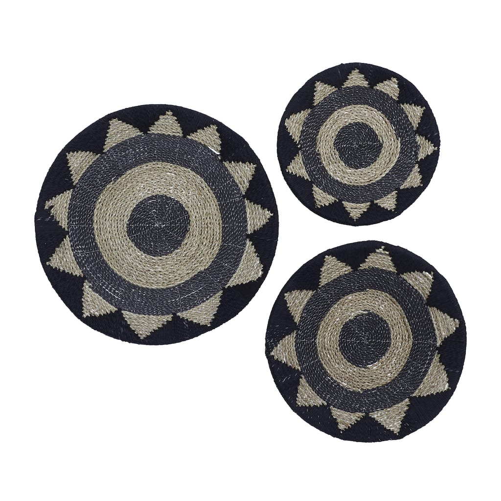Cotton Fabric Plate Handmade Woven Home Wall Decor - Set of 3 Black or White - Roche River Decor