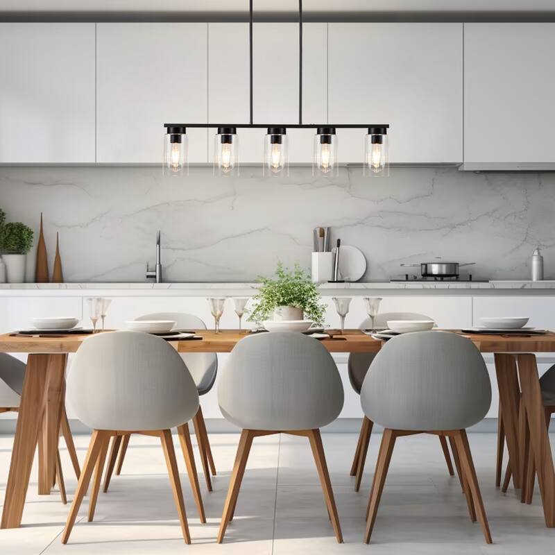 Black Cylinder Kitchen Island Chandelier Kitchen Island Lighting Dining Room Light - 5-light
