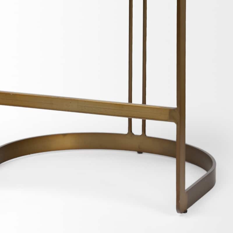 29" Black Genuine Leather Bar Stool with Gold Metal Frame, Footrest, and Contemporary Low Back Design - 29”H x 19.75”W x 20.5”D