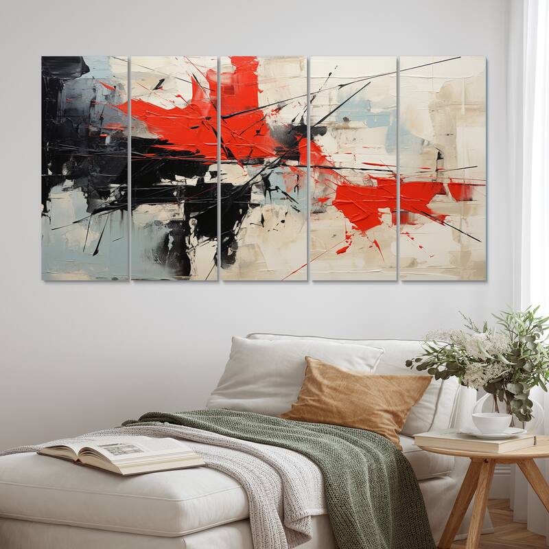 Designart "Abstract Duality II" Abstract Collages Multipanel Wall Art Living Room set - 60 In. Wide X 28 In. High - 5 Panels Equal Panels