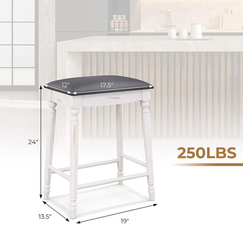 Gymax 24'' Bar Stool Set of 2 w/ Padded Seat Cushions Rubber Wood Legs