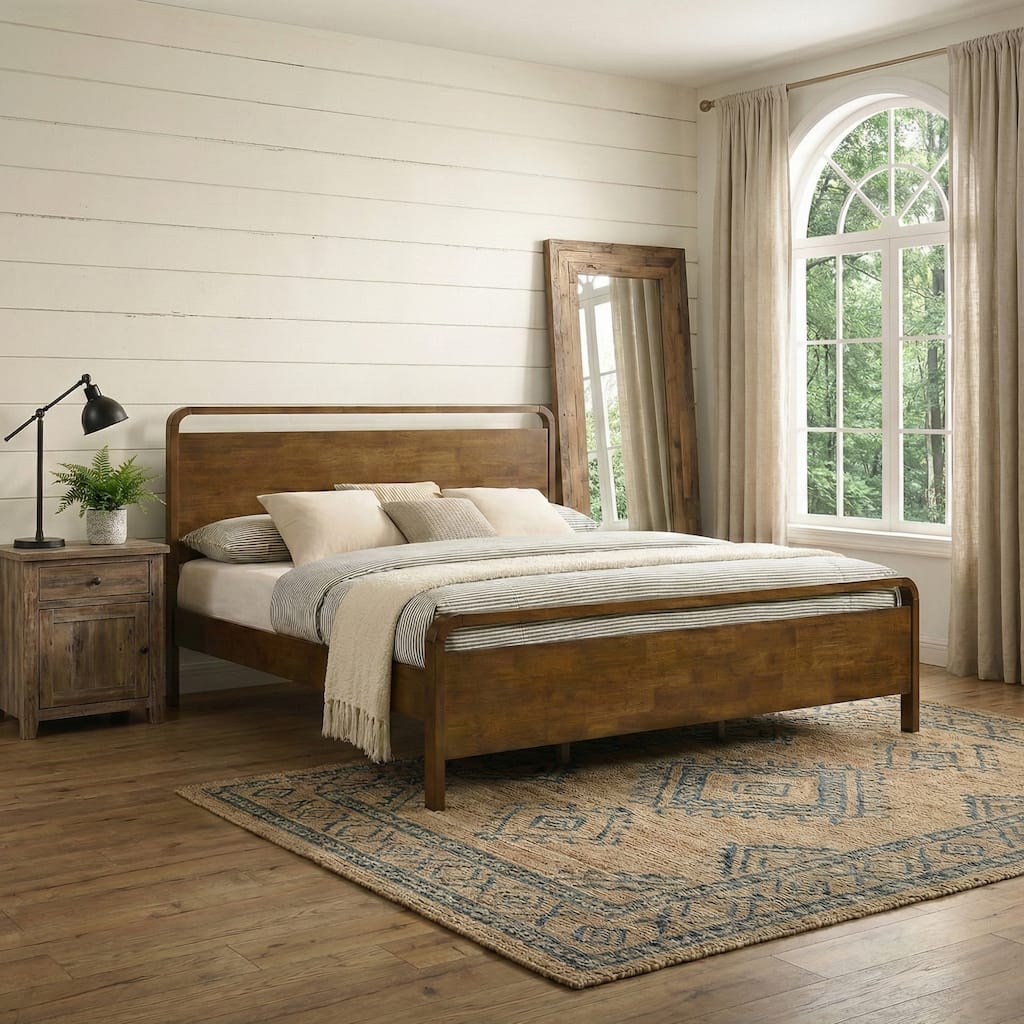 Roundhill Furniture Eldren Wood Platform Bed in Walnut Finish, King