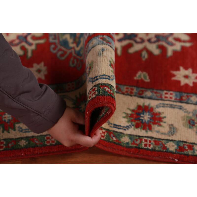 Red Kazak Foyer Rug Hand-Knotted Traditional / Geometric Wool Carpet - 2'9"x 3'9"