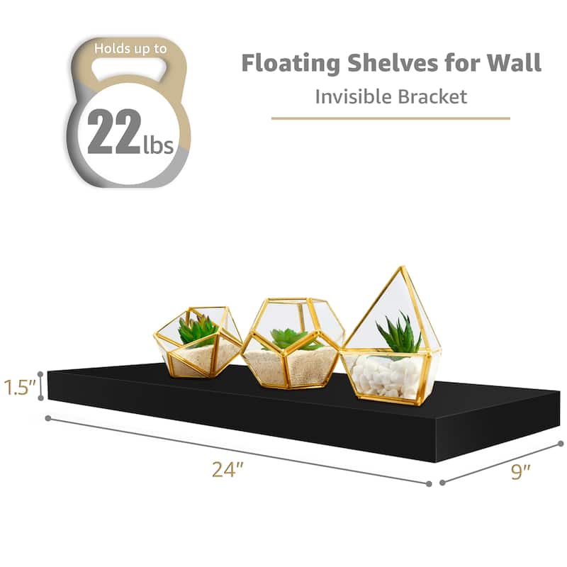 Sorbus Floating Wall Shelves Wall Mounted (4 Pack) - 24" L X 9" W X 1.5"H