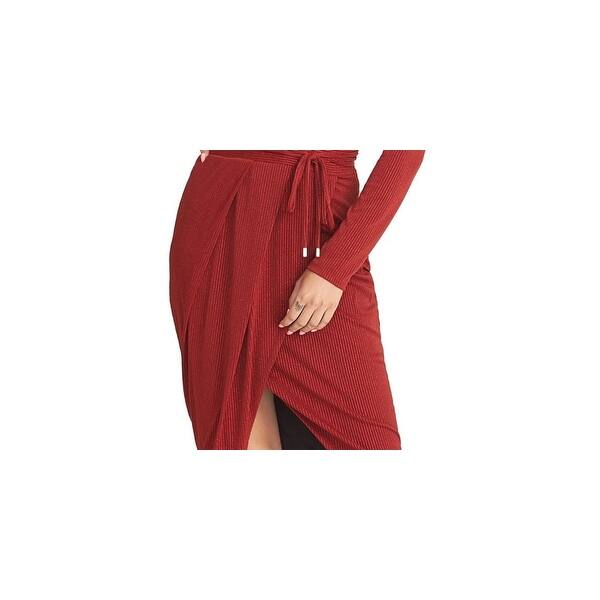 Rachel Roy Women's Glitter Belted Long Sleeve V Neck Knee Length Faux Wrap  Cocktail Dress Red Size Xx-Large - Bed Bath & Beyond - 40578654