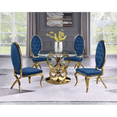 Best Quality Furniture Gold Glass 5 piece Dining Faux Crystal Chairs