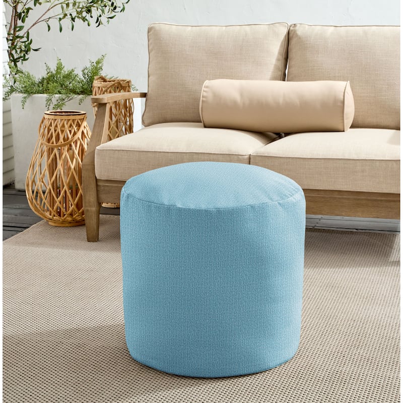 Sorra Home Sunbrella Outdoor Bean Pouf Circle - Continuous Sky - 20 in W x 20 in D x 18 in H