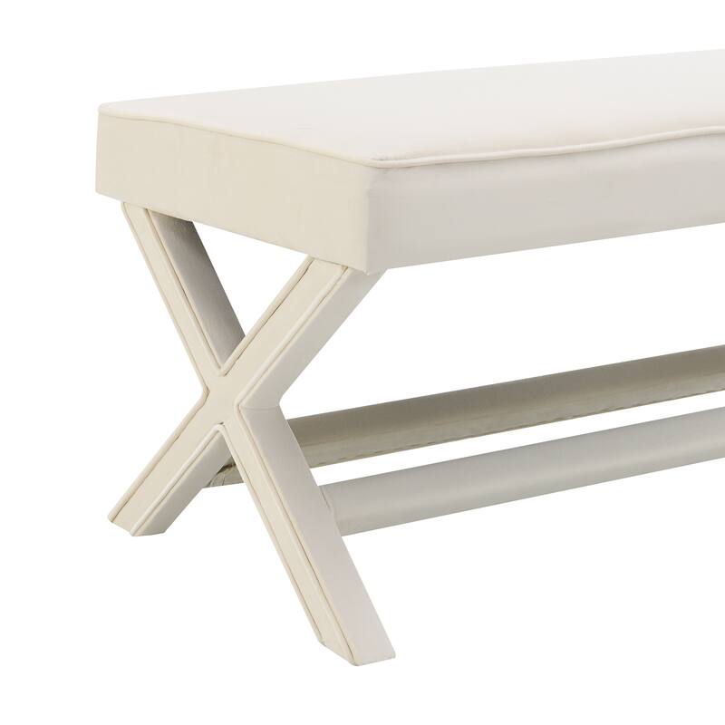 Comfort Double Bench Upholstered in Velvet Fabric,Stool with Stylish X-Crossed Legs,Comfort Cushion with Piping