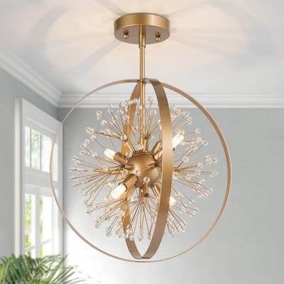 6-Light Glam Gold Chandelier Modern Globe Crystal Pendant Lights - 15" D x 20" H