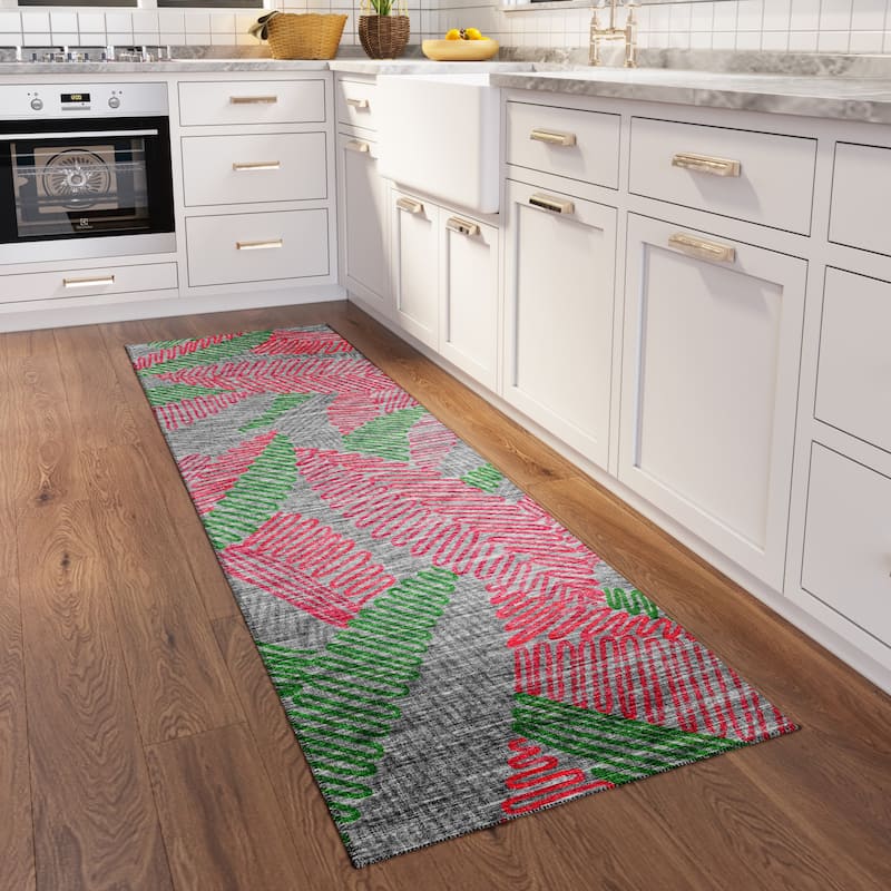 Indoor/ Outdoor Addison Yuma Modern Palm Leaf Washable Area Rug - 2'3" x 7'6" - Pink