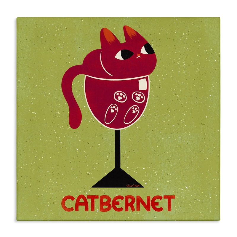 Stupell Catbernet Cat Wine Canvas Wall Art Design By Carrie Cantwell - 36 x 36