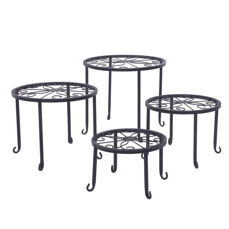 Round Iron Garden Plant Stand Pot Potted Holder - Black