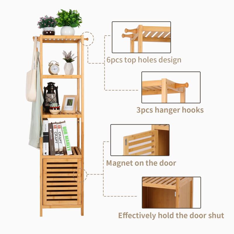 Tall Storage Cabinet with Shutter Door and 3 Tier Shelves Freestanding - 13.3" x 13" x 55"