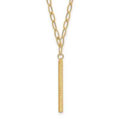 Curata 14k Yellow Gold Polished Oval Link Sparkle Cut Bar Necklace, 18"