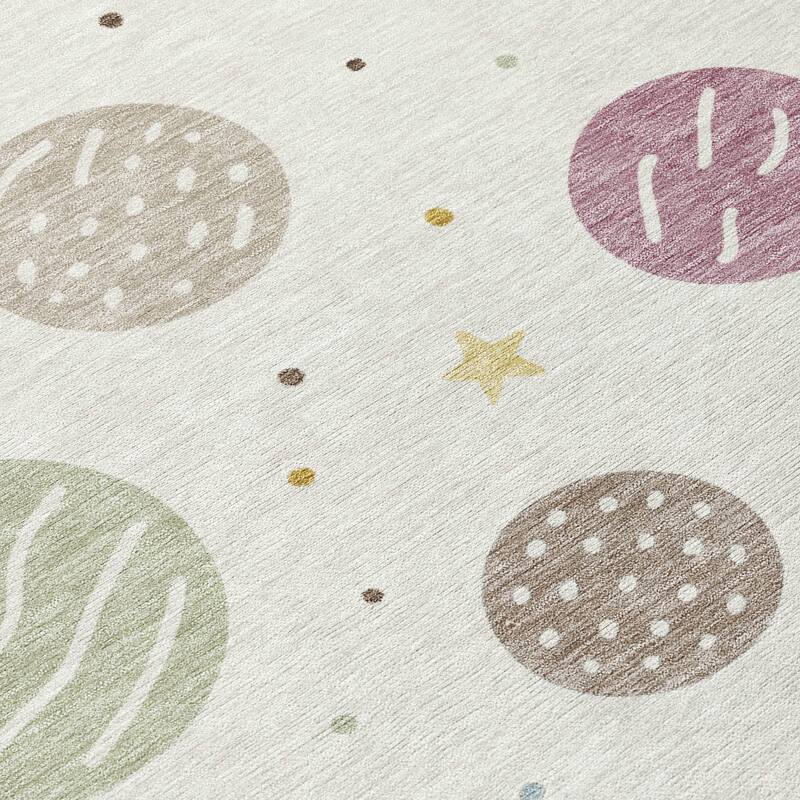 Machine Washable Indoor/ Outdoor Modern Planets Chantille Rug