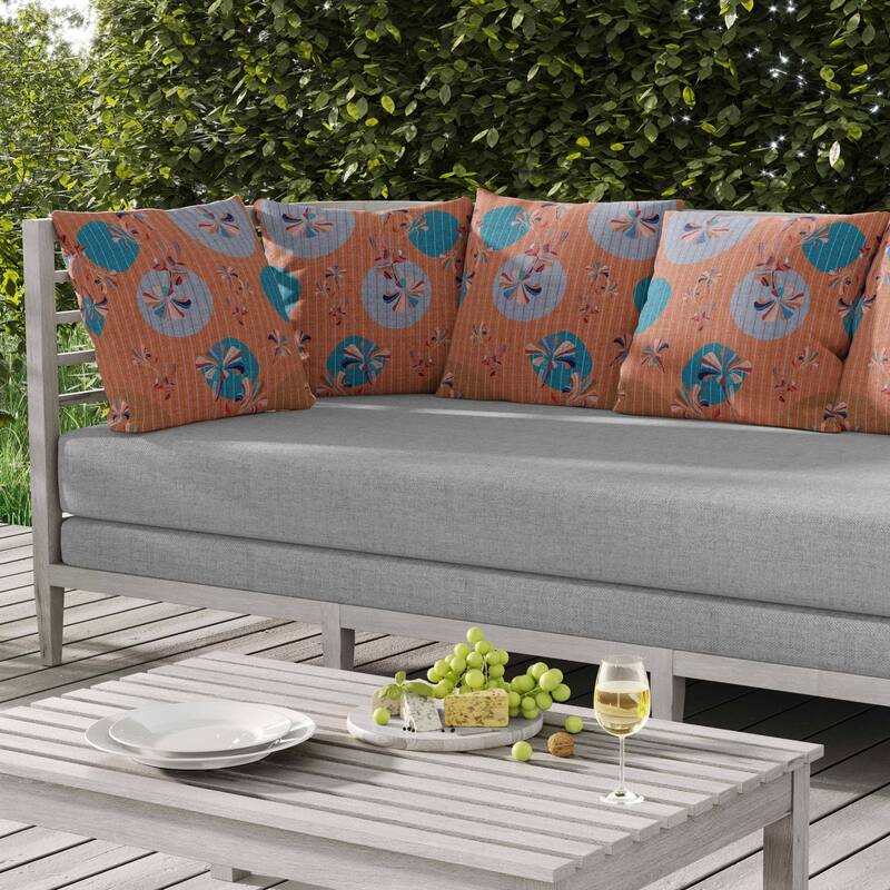 Circular Garden Indoor/Outdoor Reversible Throw Pillow Orange and Cyan
