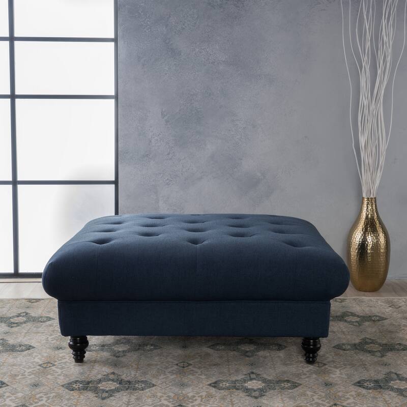 Bordeaux Vapor Fabric Tufted Ottoman by Christopher Knight Home - Blue