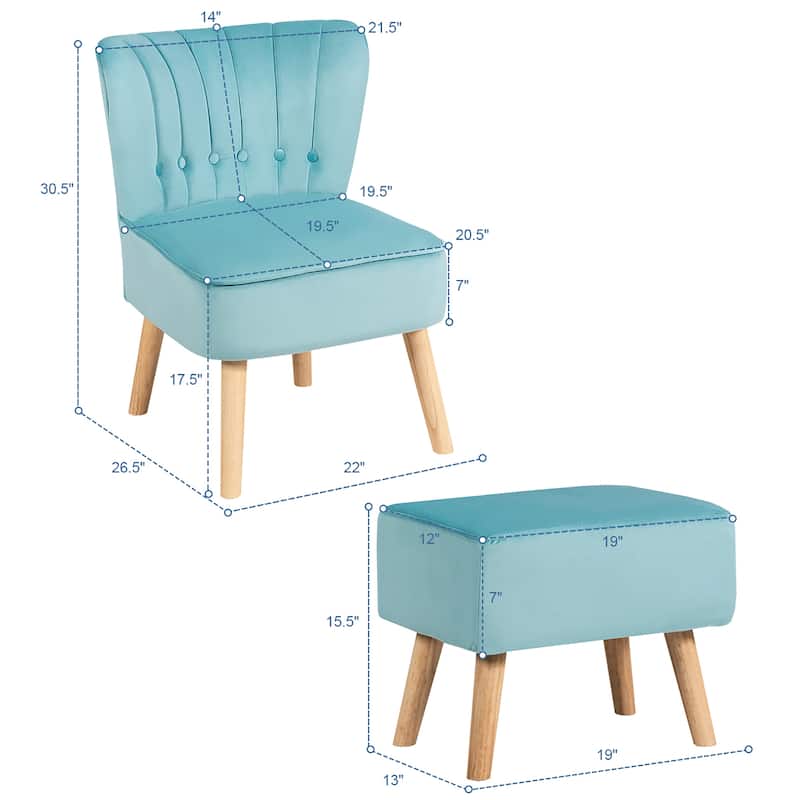 Costway Leisure Chair and Ottoman Thick Padded Button Tufted Sofa Set