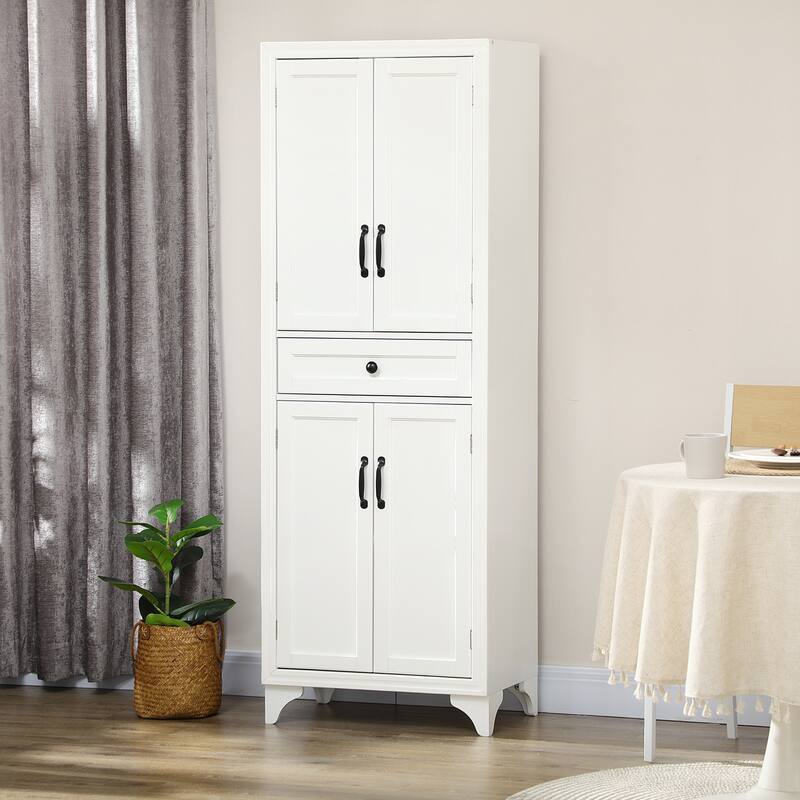 Tall Freestanding Kitchen Pantry Cabinet Buffet Cabinet, 4-Door Storage Cabinet with Drawer and Adjustable Shelves