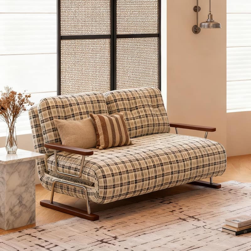 JASIWAY Checkered 4-in-1 Sleeper Sofa Chair Bed for Small Spaces - 43.4