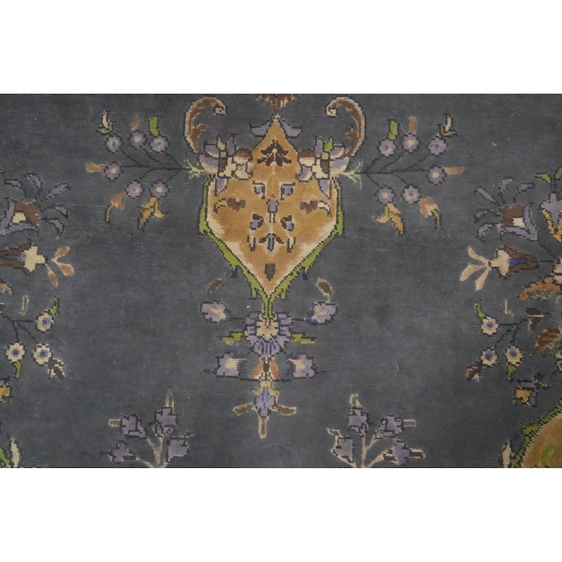 Hand Knotted Oriental 100% Wool Carpet Traditional Floral Greys & Charcoal Tabriz Area Rug - 12' 8'' X 9' 4''
