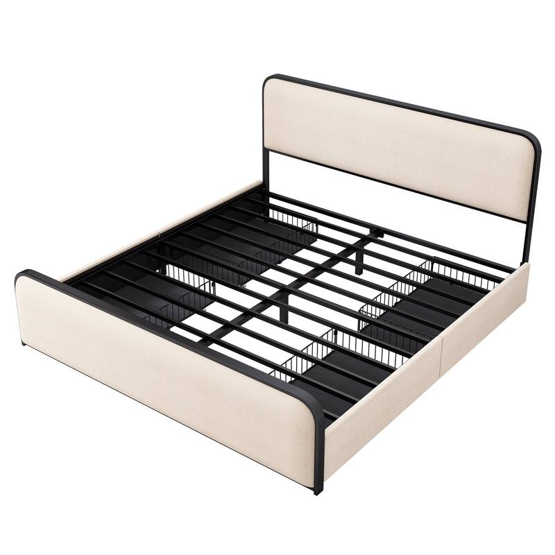 Metal Frame King Size Platform Beds with Headboard Footboard and 4 Storage Drawers