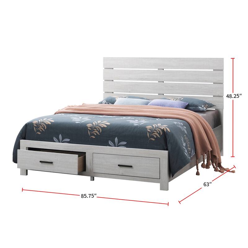 Bed With Two Footboard Drawers in Coastal White
