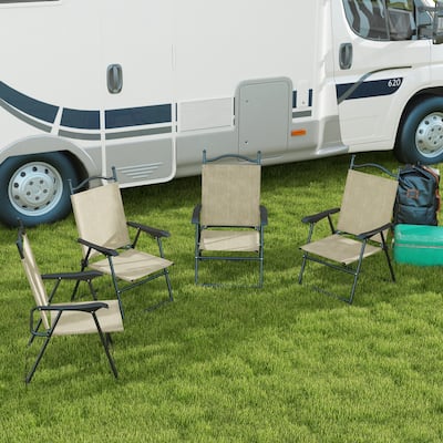 Outdoor Folding Chairs, Camping Chairs with Armrests & Breathable Mesh Fabric Seat, Set of 4