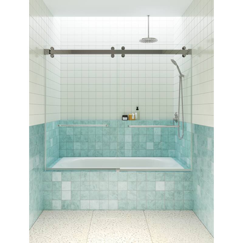 Polaris 60 in. x 60 in. Fully Frameless Glass Sliding Bypass Bathtub Doors with Square Hardware