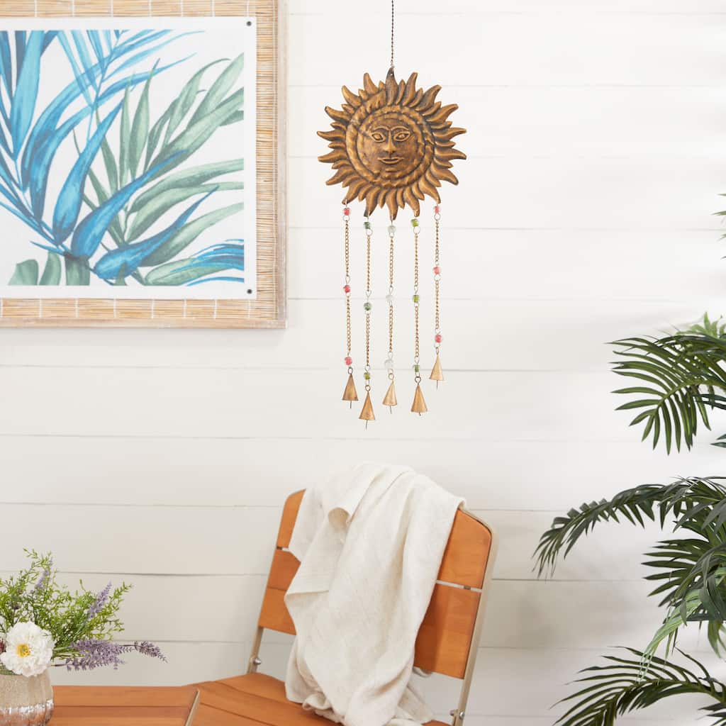 Bronze Metal Sun Windchime with Beads