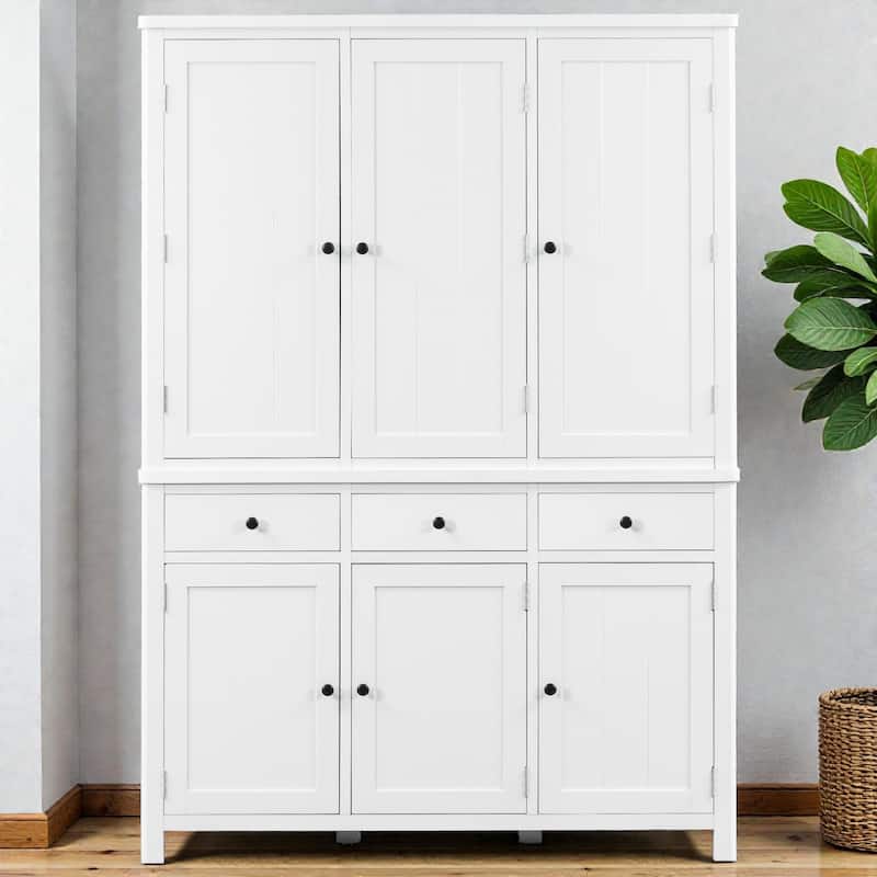 74.8 Inch Farmhouse Kitchen Pantry Cabinet, 53x20 Large Freestanding Storage with Drawers, Door Shelves and Pull-Out Trays - White