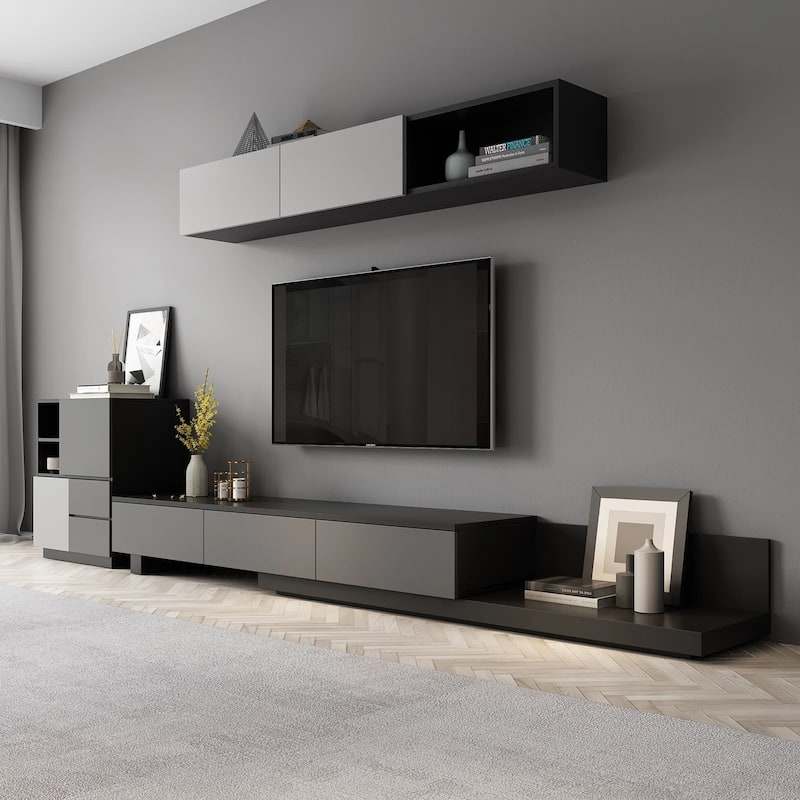 3-Drawer Retracted Extendable TV Stand Media Console In Stretch 70"- 110"