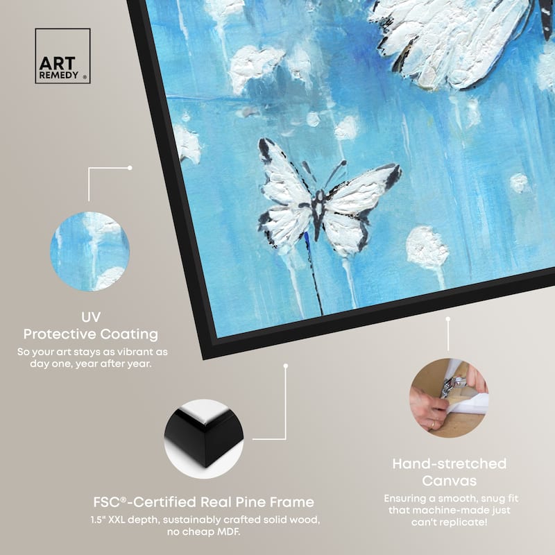Art Remedy Textured Blue Butterflies Framed Butterfly 1 Piece Canvas Wall Art